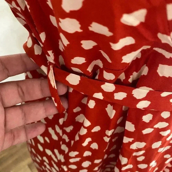 🆕Boho Trendy Orange & White Abstrac Dot Surplice Dress M🆕 - Picture 6 of 11